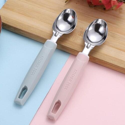 2PCS Ice Cream Spoon Nonslip Ergonomic Basting Spoon Kitchen Deluxe Metal Non-Stick Anti-Freeze Dessert Fruit Scoop Melon Scoop
