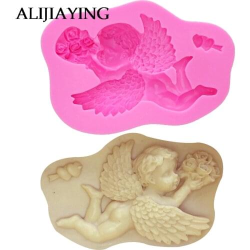 M0234 Cute Angel Boy With flower Love Shape 3D Silicone Cake Mold Fondant Cake Tools For Cupcake