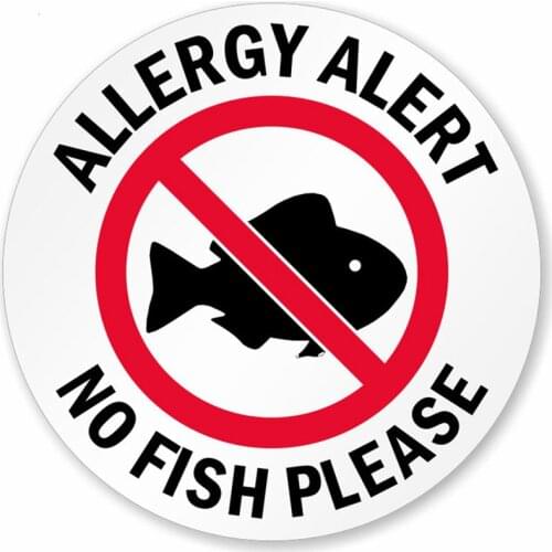 Custom Allergy Alert No Fish Please Logo Sticker Self Adhesive Sticker Paper Waterproof Easy Remove Security Sticker Printer
