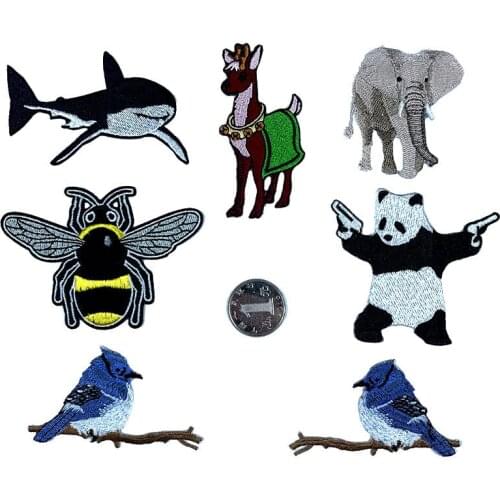 50pcs/Lot Embroidery Patches Letters Clothing Decoration Accessories Shark Panda Elephant Diy Iron Heat Transfer Applique