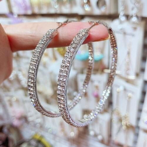 New Fashion Temperament 925 Silver Needle Double Side Rhinestone Circle Earrings For Women