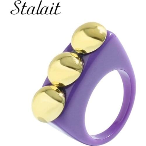 New Arrival Trend Acrylic Candy Colors Rings Inlaid Metal Ball Fashion Ring Geometric Activity Gift Ring For Women Jewelry 2021
