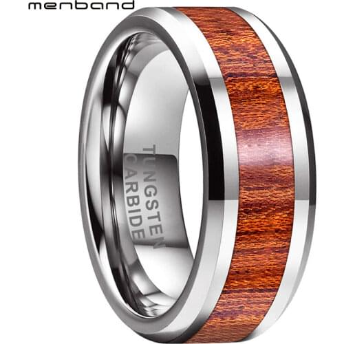 Men Women Wood Ring Tungsten Carbide Ring Band With Real Wood Inlay 8MM Comfort Fit