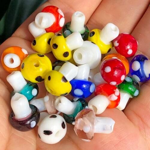 Wholesale Multicolor Mushroom Shape Lampwork Glass Loose Beads for DIY Crafts Jewelry Making Findings Accessories Earring