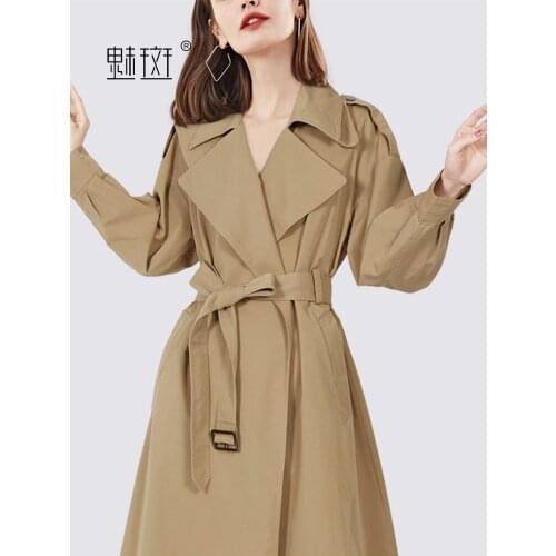 Autumn 2021 New Khaki British style fashion temperament versatile loose medium and long windbreaker coat women