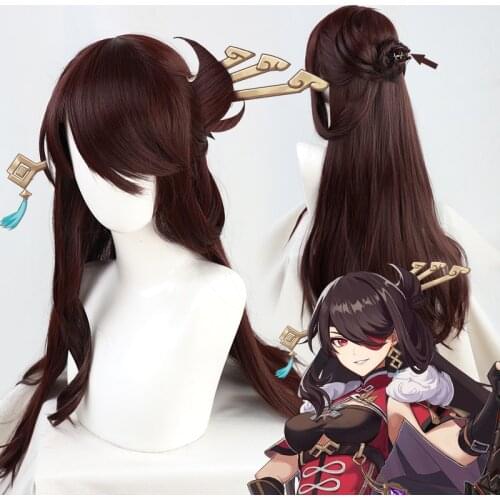 Game Genshin Impact Beidou Cosplay Wigs Brown Cury Long Synthetic Hair With Chip removable bun + wig cap