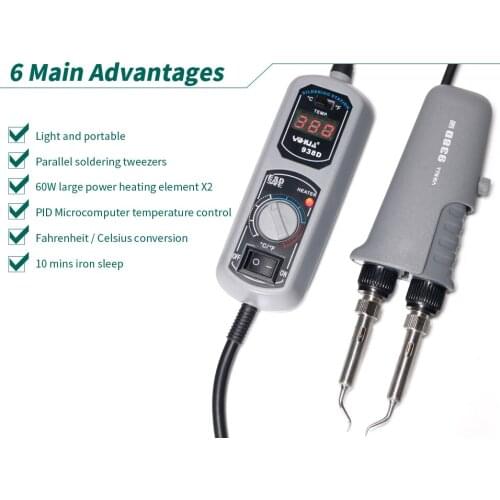 YIHUA 110/220 EU/US 938D Tweezers Mini Soldering iron Station Portable Hot Tweezer for BGA SMD repairing Tweezer iron station