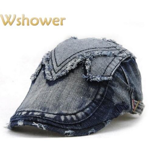 JAMONT Casual Washed Denim Men Berets Hat Cap Spring Summer Distressed Male Flat Cap Cotton Adjustable Casquette Gorras Bone