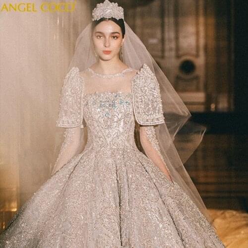 Luxury Wedding Dress Bride Shawl Long-Sleeved Sexy Maternity Dress For Pregnant Women Dubai Arabic Bridal Gown Beading Sequins