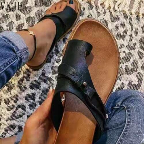Open-Toe Summer Sandals New 2021 Flat Bottom Fashion Women Slides Big Size Slip on Sandals Woman Outside Beach Flat