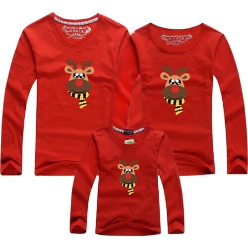 Family Christmas Matching Clothes Full Sleeve Mother Daughter T-shirts Elf Santa Claus Reindeer Elk Print Tees Red Pajamas Top