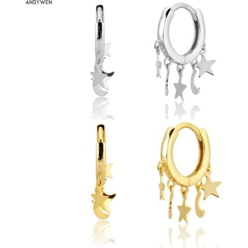 ANDYWEN 925 Sterling Silver Moon Star Drop Earring Pendiente Luxury 2020 Fashionable Jewelry New Circle Loops Plain Jewels