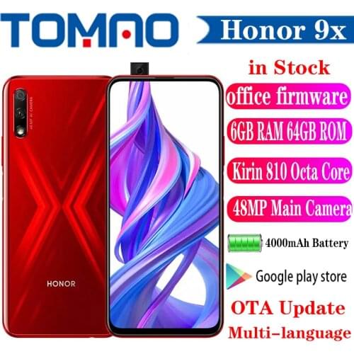 Honor 9X Cell Phone Kirin 810 Octa Core Android 9.0 4GB 64GB 128GB Elevating Camera 48.0MP+ 2.0MP 6.59" Full Screen Mobile Phone