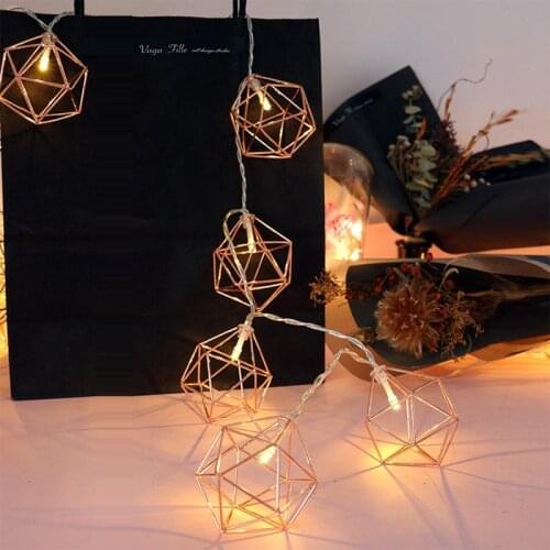 HobbyLane LED Gold Color Iron Art Geometric Hexagons String Light for Wedding Home Balcony Decoration