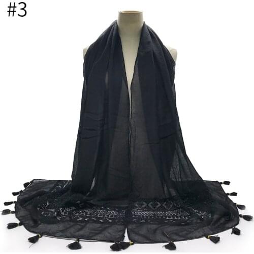 Embroidered Solid Color Cotton, Linen and Lace with Tassels At Both Ends, Ladies Scarf and Headscarf