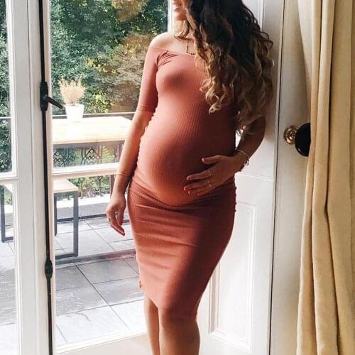 Explosion style maternity dress solid color collar European and American large size pregnant stitching fashion dress