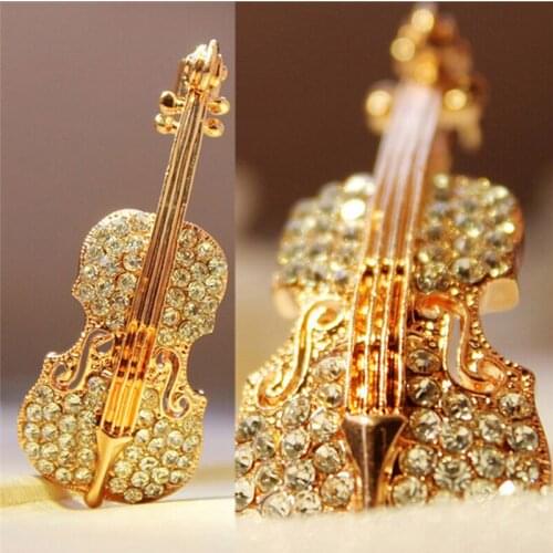 Crystals Violin Scarf Love Lapel Pin Gold Silver Plated Brooches For Women Rhinestone Brooch Pins Wedding Accessories
