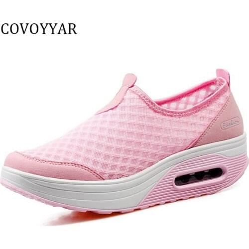 2019 Comfortable Platform Wedges Solid Women Shoes Mesh Breathable Women Trainers Slip On Casual Female Shoes Sizes 35-42 WSN129
