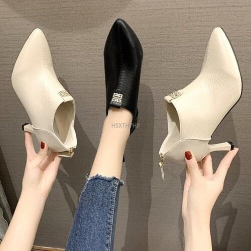 Spring Autumn High Heels Women New Fashion Rhinestone Shoes Woman Pumps Elegant Thin Heel Black Pointed Female Shoes Metal