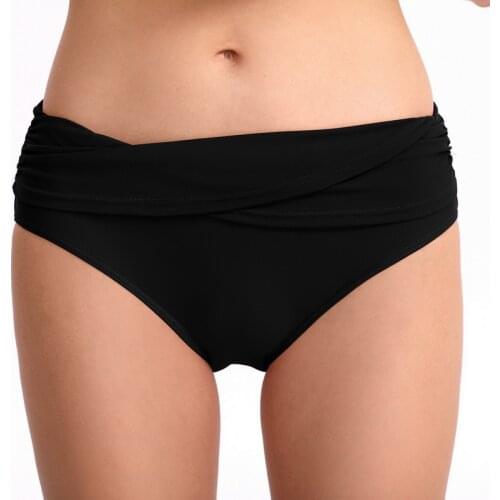 Womens Vintage Mid/High Waist Stretchy Pleated Tankini/Bikini Bottom Stylish Two Piece Separate Swimming Shorts Sexy Triangular