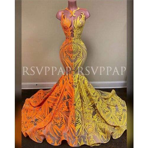 Long Prom Dresses 2021 Sexy See Through Top Sleeveless Colorful Sequin Lace Mermaid African Black Girl Prom Dress