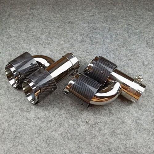 1 Pair inlet 63mm Glossy Carbon Fiber H Exhaust Tips 304 Stainless Steel For Akrapovic Muffler Nozzles Exhaust Pipes