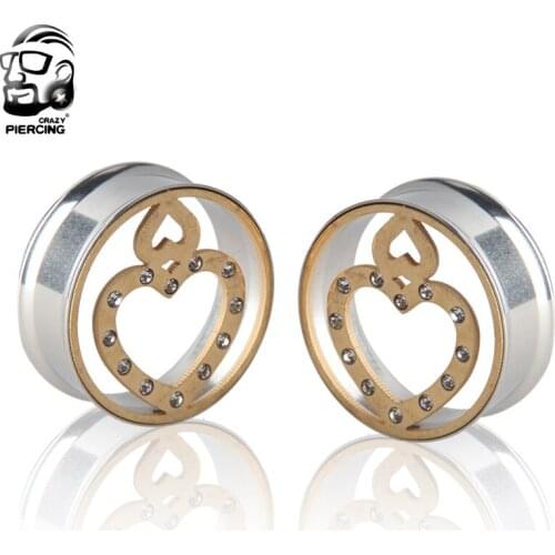 1 Pair 8-25mm Stainless Steel Ear Tunnels Plugs Rose Gold Hollow Heart Expander Stretcher Ear Gauges Piercing Jewelry