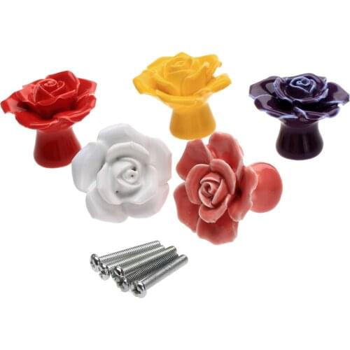 1Pc Vintage Ceramic Rose Flower Closet Drawer Knob Wardrobe Cupboard Door Pulls Handle Cabinet Knobs Kitchen Furniture Hardware