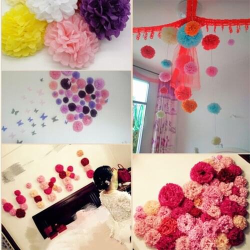 10pcs 4"/ 6" Mixed Size Colorful Tissue Paper Pom Poms Flower Balls Tissue Paper Pompoms Wedding Party Decoration Craft Flower