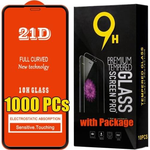 1000pcs 21D Full Glue Tempered Glass Guard Screen Protector Film For iPhone 12 Mini 11 Pro Max XS XR X 8 7 6 Plus With Package