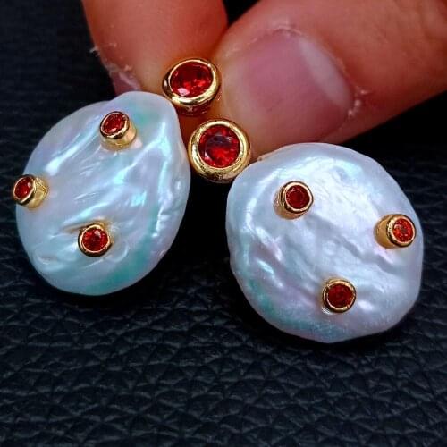 15mm Freshwater Cultured White Coin Pearl Cz pave Stud Earrings For Women 2020 New Classic Earrings Fashion Jewelry Wholesale