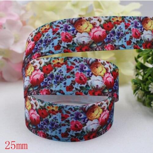 165612,(1")25mm 10yard/lot Flowers Ribbons Thermal transfer Printed grosgrain Wedding Accessories DIY handmade material