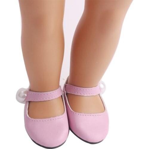 18 inch Girls doll shoes Simple pink shoes PU American newborn shoe Baby toys fit 43 cm baby dolls s97