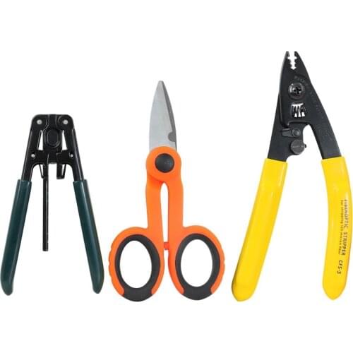 3 packs Fiber Optic Tool Kit Kevlar Scissors Double Hole Pliers Stripper and Fiber Optic Stripper CFS-3