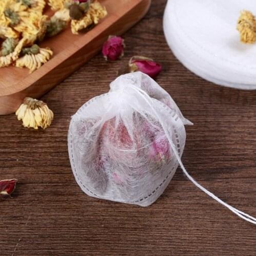 50Pcs Disposable Teabag Dried Flower Herb Drawstring Storage Tea Strainer Bags
