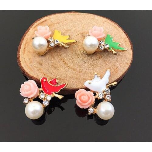 50pcs Rose Flower Bird Pearl Crystal Stone strass Rhinestone Applique Flatback Hairpin Hair Clip Brooch Decor Celeb Bag Shoes