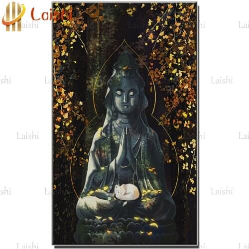 Diamond painting Buddha statue and his cat diamond embroidery decorfull square/round drill puzzles gifts for the new year 2021