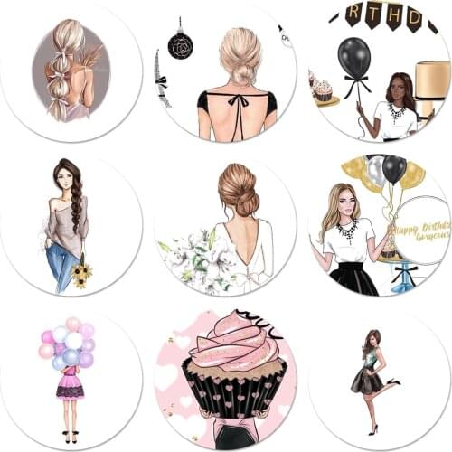 Ashion Black Brown Hair Baby Mom Girl Queen Icons Pins Badge Decoration Brooches Metal Badges For Backpack Decoration