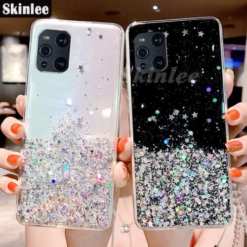 Skinlee Glitter Bling Sequins Case For OPPO Find X3 Lite Starry Sky Clear Shockproof Stars Moon For oppo Find X3 Pro NEO Cover