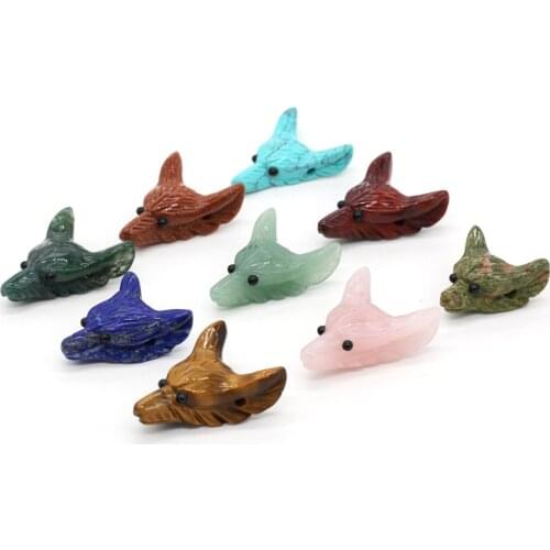 New Natural Rose Quartzs Tiger Eye Stone Beads Wolf Head Shape Charms For Making DIY Jewelry Necklace Size 22x30mm