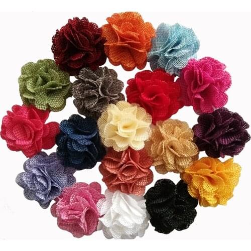 2" Burlap fabric flower, hair flower, hair accessory, 18 colors in stock, 100pcs/lot free shipping