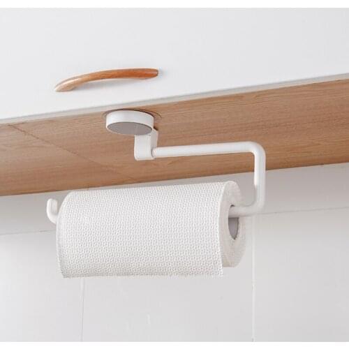 Kitchen Accessories Storage Holder Vacuum Sucker Paper Towel Rack Adhesive Bathroom Towel Shelf Wall Hanging Roll Paper Rack