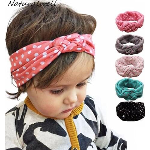 Naturalwell Baby Girls Knot Headband Kids Polka Dots Elastic Headwrap Child Cross Turban Wide Twisted Hair Accessories 1pc HB444