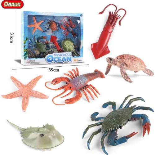 Oenux Sea Life Animal Crab Shark Turtle Squid Model Action Figures Ocean Marine Aquarium Education Baby Shower Toy Gift With Box