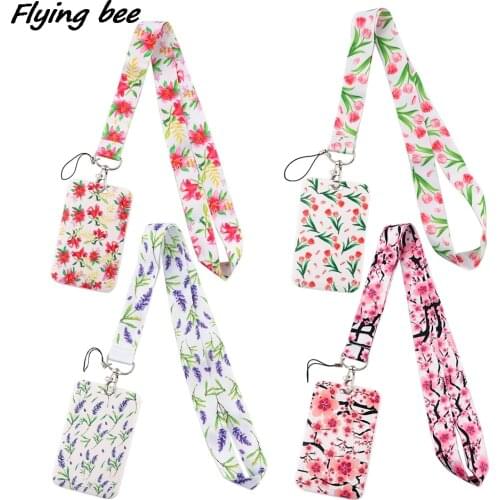 Flyingbee X1761 Lavender Tulip Cherry Blossoms Lanyard Credit Card ID Holder Bag Women Travel Bank Bus Business Card Cover Badge