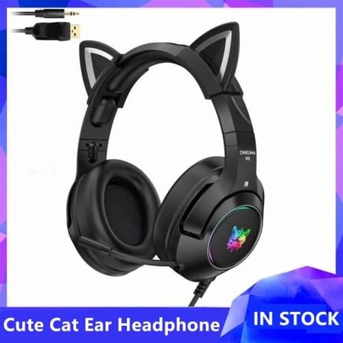 Hot New K9 Black Demon Version Cat Ear Gaming Headphones With Mic RGB Luminous Mobile Phone Computer Noise Reduction Earphones