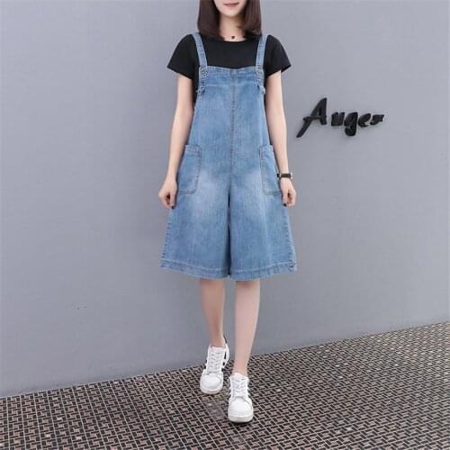 Adjustable Strap Denim Jumpsuits Womens Baggy Wide Leg Bib short jeans Plus Size cowboy Overalls Fashion Loose pocket Playsuit