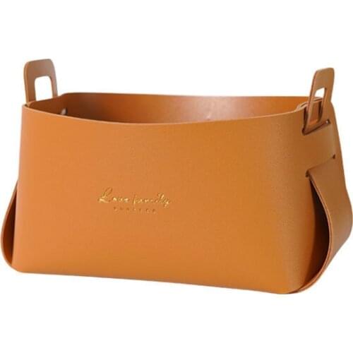 Leather Storage Basket for Large Desktop Sundries Folding Storage Boxes for Makeup Jewelry Key Plate Decoration Toys Foods
