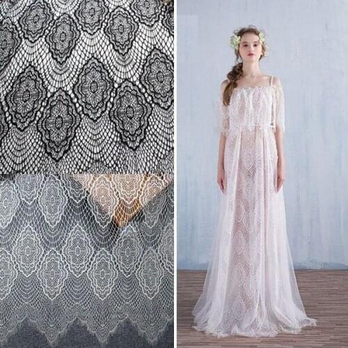 Beautiful Black/Off white Eyelash Lace Fabric Wedding Decoration Cloth DIY Crafts Width 150cm 3M/lot