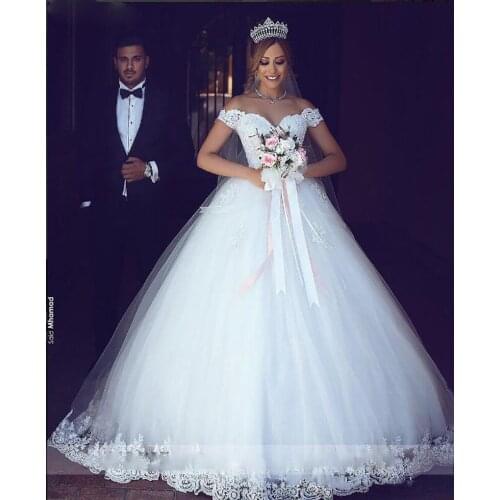 Middle East Dubai Off Shoulder Lace Ball Gown Wedding Dresses Lace Up Back Bridal Gowns 2020 Customized Rode De Mariee